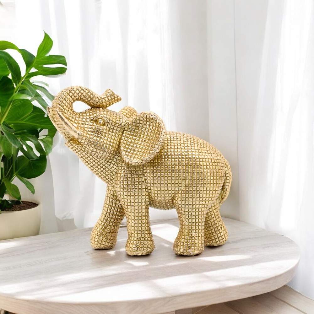 Adorno elefante de resina dorada 25cm