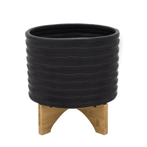 10" TEXTURED PLANTER WITH STAND BLACK - Versatile Home