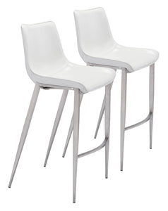 Magnus Bar Chair (Set of 2) White & Silver