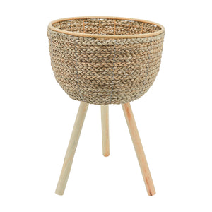 14" WICKER PLANTER WITH LEGS NATURAL