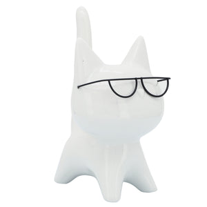 PORCELAIN 8"H KITTY WITH GLASSES WHITE