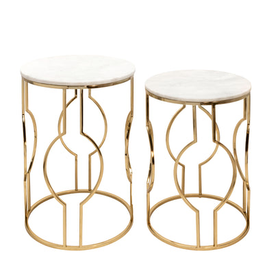 (SET OF 2) METAL/MARBLE ROUND TABLES GOLD
