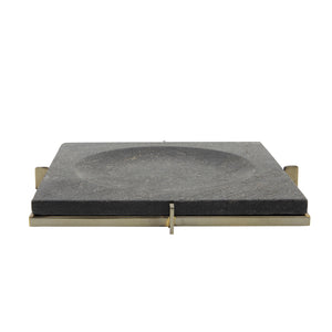 MARBLE 12X12 TRAY WITH METAL BASE BLACK