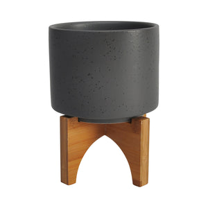 5" PLANTER WITH WOOD STAND MATTE GRAY - Versatile Home