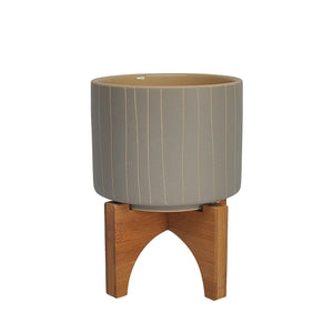 5" STRIPES PLANTER WITH STAND TAN - Versatile Home