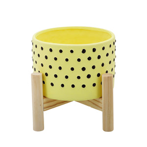 6" DOTTED PLANTER WITH WOOD STAND YELLOW - Versatile Home