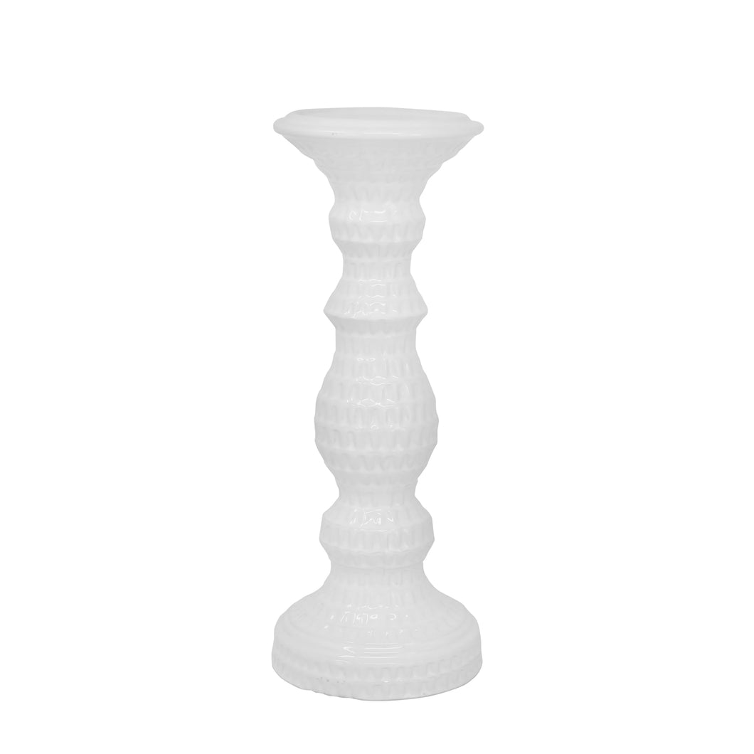 DIMPLED WHITE CANDLE HOLDER 12.25
