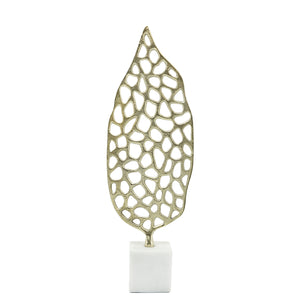 METAL 19"H CUT-OUT LEAF ON STAND GOLD