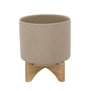 8” PLANTER WITH WOOD STAND BEIGE - Versatile Home