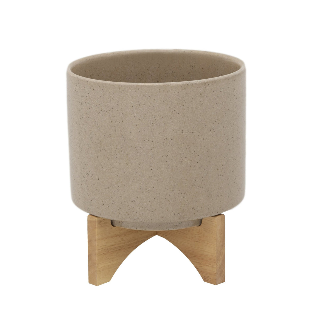 8” PLANTER WITH WOOD STAND BEIGE - Versatile Home