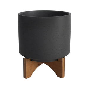 8" PLANTER WITH WOOD STAND MATTE GRAY - Versatile Home