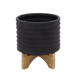 8" TEXTURED PLANTER WITH STAND BLACK - Versatile Home
