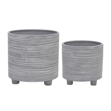 (SET OF 2) FOOTED PLANTER WITH LINES 6/8