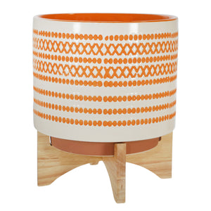 CERAMIC 10" PLANTER ON STAND WITH DOTS ORANGE