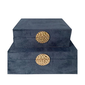WOOD (SET OF 2) 10/12" BOX WITH MEDALLION NAVY/GOLD