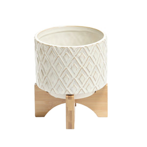 CERAMIC 5" FLOWER POT WITH WOODEN STAND - Versatile Home