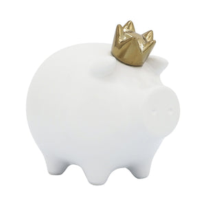 CERAMIC 6" PIG WITH CROWN WHITE - Versatile Home