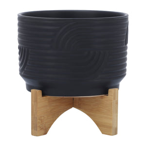 CERAMIC 7" ABSTRACT PLANTER ON STAND BLACK - Versatile Home