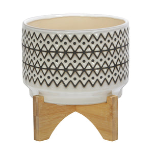 CERAMIC 7" ABSTRACT PLANTER ON STAND IVORY - Versatile Home