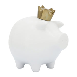 CERAMIC 8" PIG WITH CROWN WHITE - Versatile Home