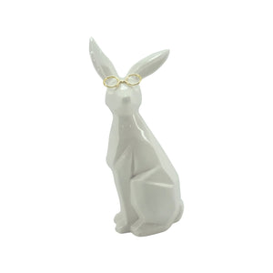 CERAMIC 8"H SIDEVIEW BUNNY WITH GLASSES WHITE/GOLD - Versatile Home