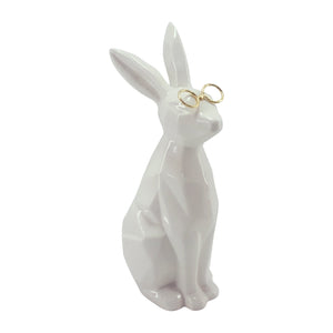 CERAMIC 9"H BUNNY WITH GLASSES WHITE/GOLD - Versatile Home