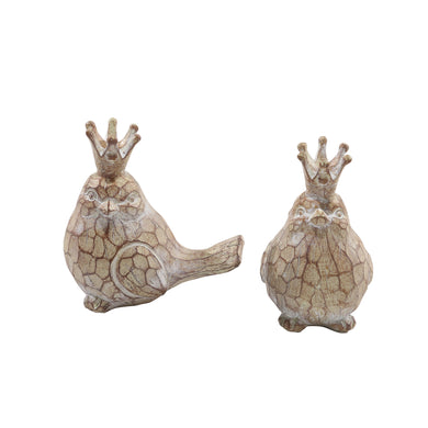 (SET OF 2) RESIN BIRDS WITH CROWNS BROWN