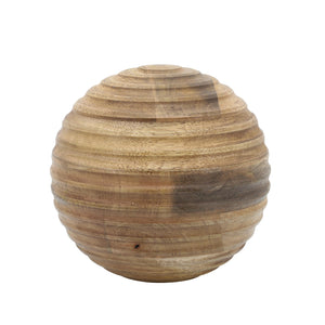 8" WOODEN ORB WITH RIDGES NATURAL