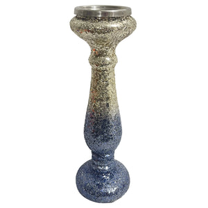 15" SILVER BLUE CRACKLED CANDLE HOLDER