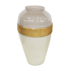 GLASS 21"H GINGER VASE WITH BRASS BAND WHITE - Versatile Home