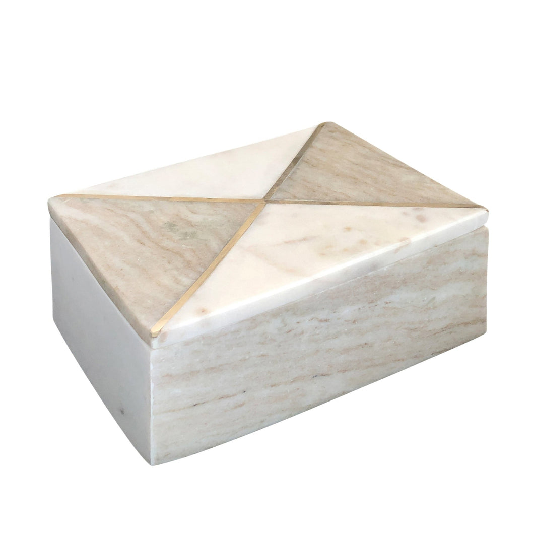 MARBLE 7X5 RECTANGULAR BOX WITH INLAY WHITE/BRN - Versatile Home
