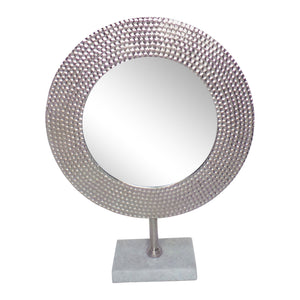 METAL 19" HAMMERED MIRROR ON STAND SILVER - Versatile Home