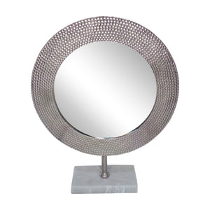 METAL 21" HAMMERED MIRROR ON STAND SILVER - Versatile Home