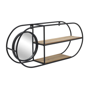 METAL/WOOD 23"L OVAL WALL SHELF WITH MIRROR BLACK - Versatile Home