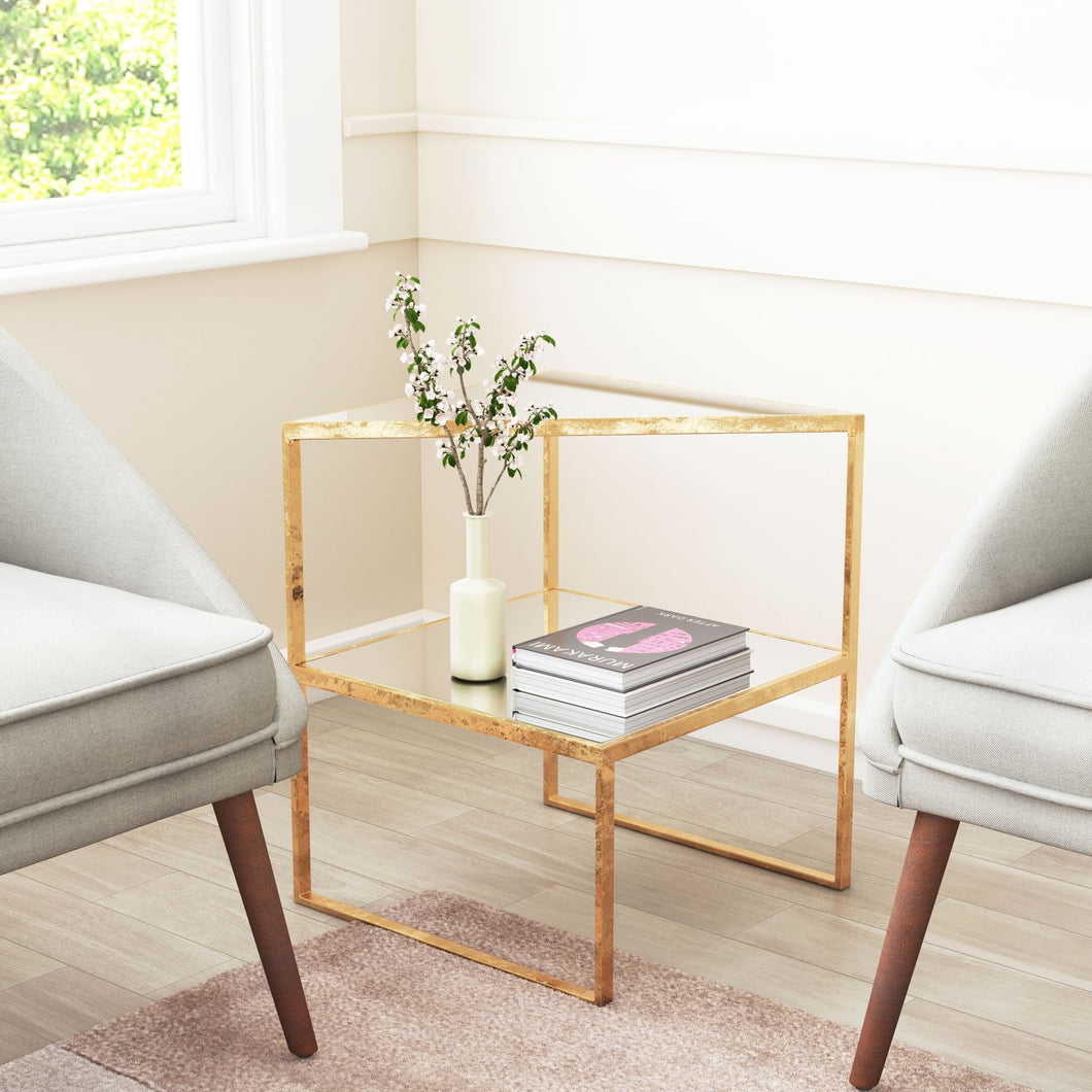 Planes Side Table Gold & Mirror - Versatile Home