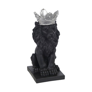 POLYRESIN 8" LION WITH CROWN FIGURINE BLACK/SILVER - Versatile Home