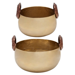 (SET OF 2) 10/12" BOWL WITH HANDLES GOLD - Versatile Home