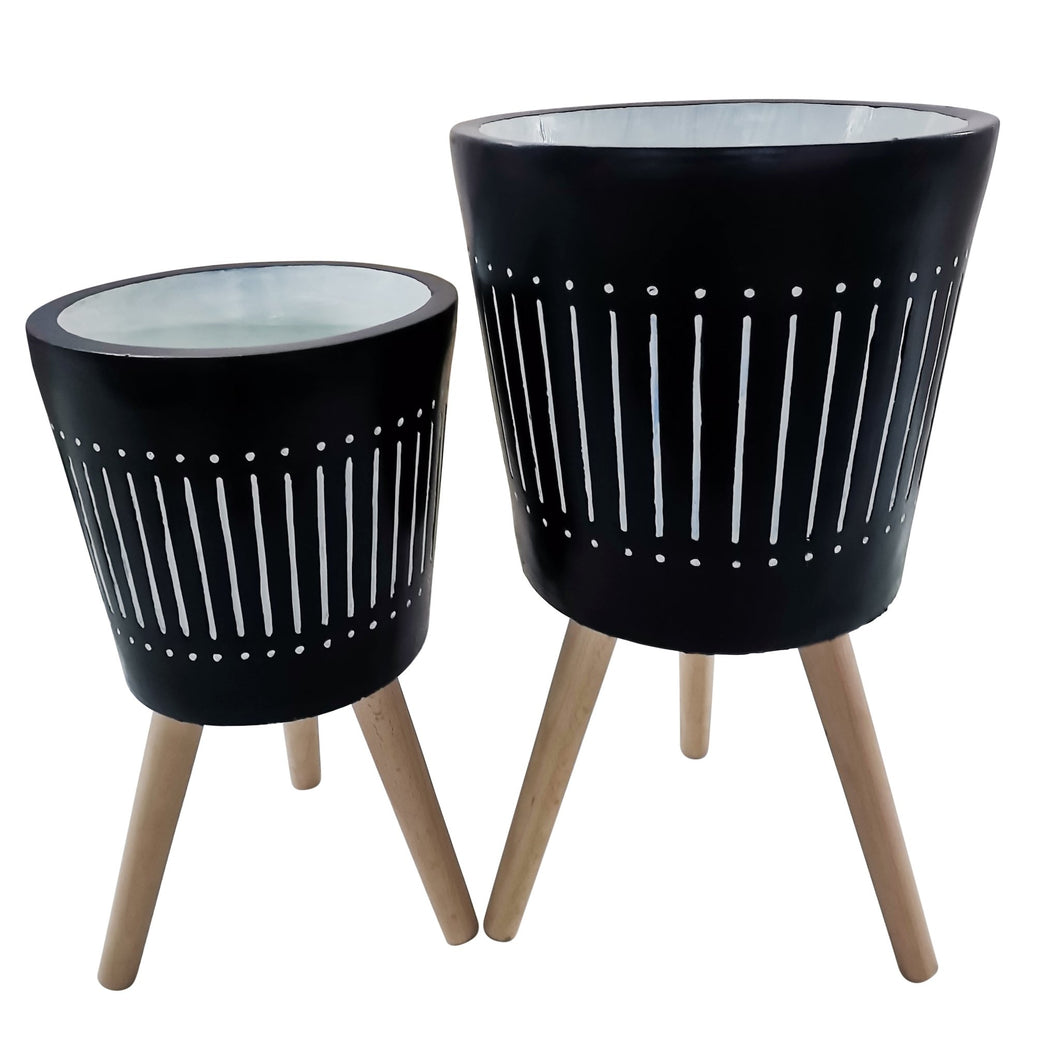 (SET OF 2) 10/12” PLANTER WITH WOOD LEGS NAVY KD - Versatile Home