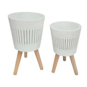 (SET OF 2) 10/12" PLANTER WITH WOOD LEGS WHITE (KD) - Versatile Home