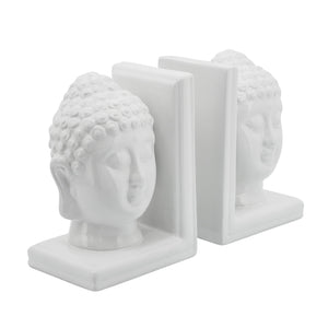 (SET OF 2) 8" BUDDHA HEADS BOOKENDS WHITE - Versatile Home