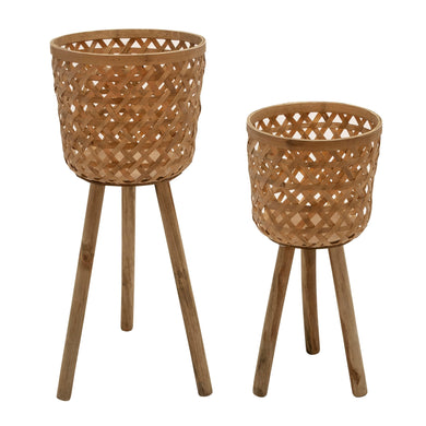 (SET OF 2) BAMBOO PLANTERS ON STANDS NATURAL - Versatile Home