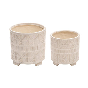 (SET OF 2) CERAMIC 6/8" ABSTRACT FOOTED PLANTER BEIGE - Versatile Home