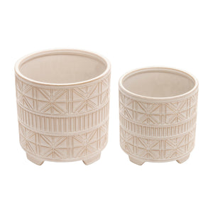 (SET OF 2) CERAMIC 8/10" ABSTRACT FOOTED PLANTER WHITE - Versatile Home