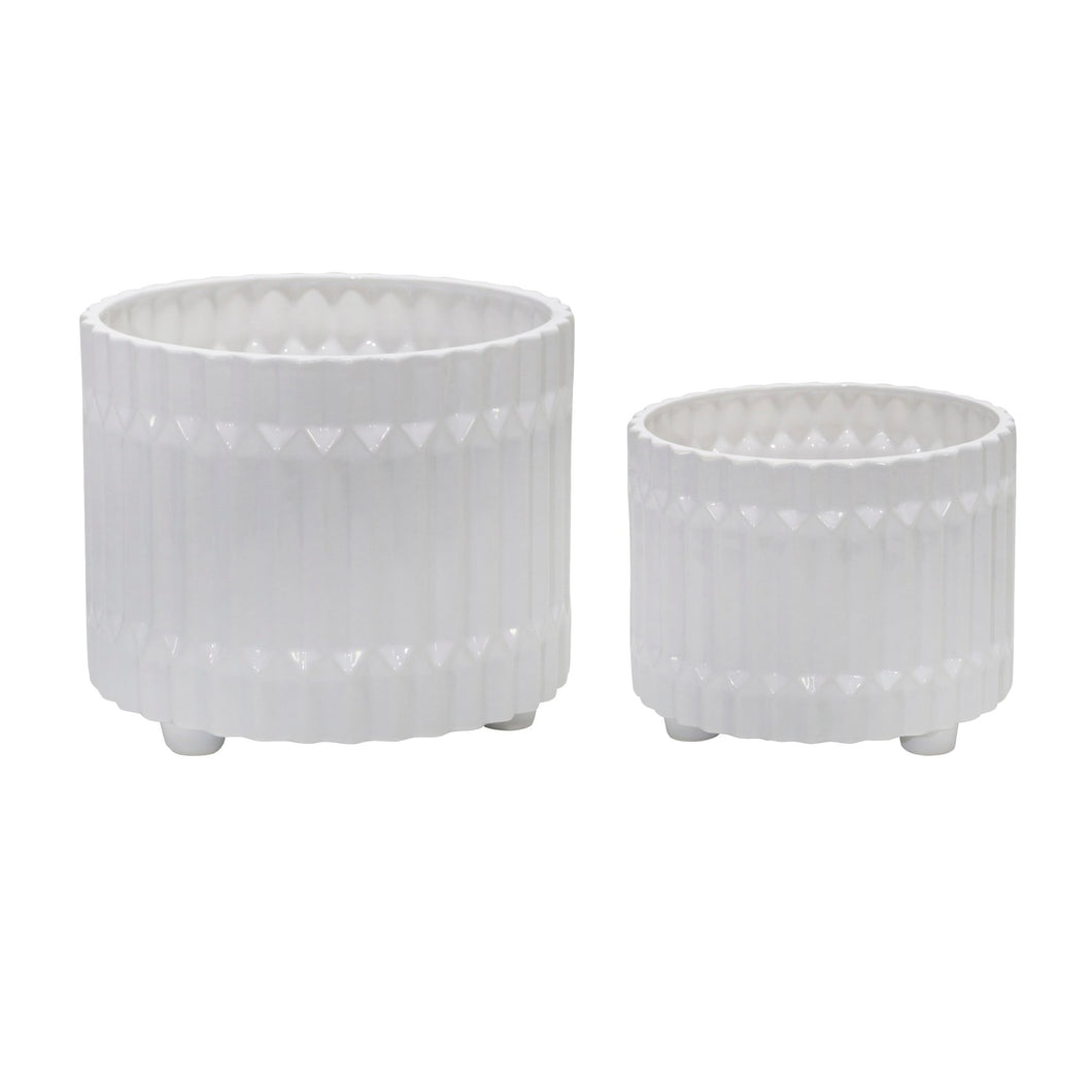 (SET OF 2) CERAMIC FLUTED PLANTER WITH FEET 10/12