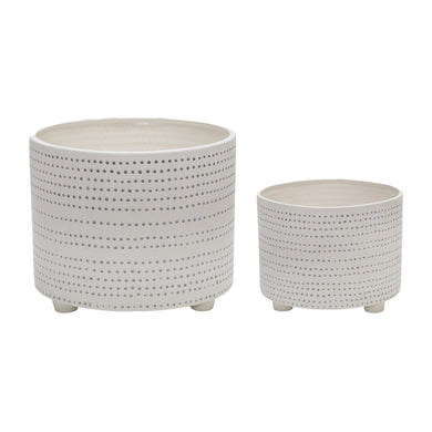 (SET OF 2) CERAMIC FOOTED PLANTER WITH DOTS 10/12
