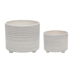 (SET OF 2) CERAMIC FOOTED PLANTER WITH DOTS 10/12" IVORY - Versatile Home