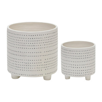 (SET OF 2) CERAMIC FOOTED PLANTER WITH DOTS 6/8