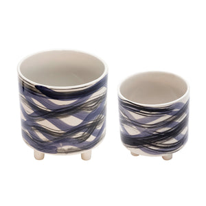 (SET OF 2) FOOTED PLANTERS 9/6" ABSTRACT BLUE - Versatile Home