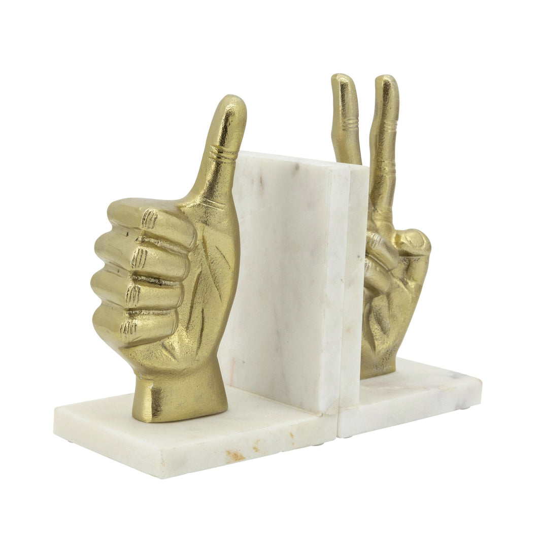(SET OF 2) HAND SIGN BOOKENDS GOLD - Versatile Home