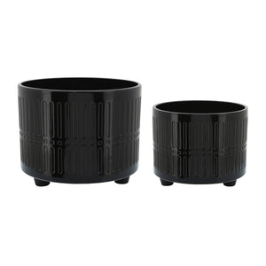 (SET OF 2) LINES FOOTED PLANTERS 10/12" BLACK - Versatile Home